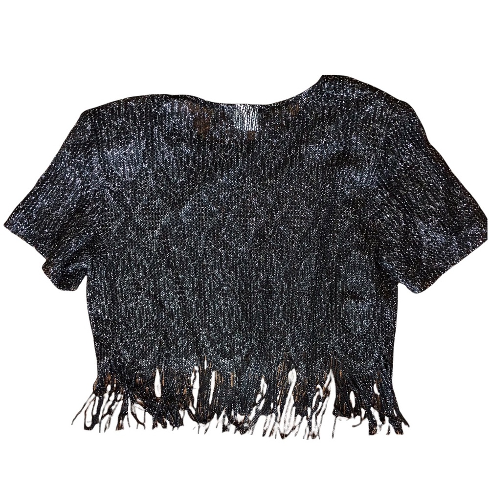 Vintage Dress Barn Black Lace Crop Fringe Blouse 8 - Picture 4 of 8